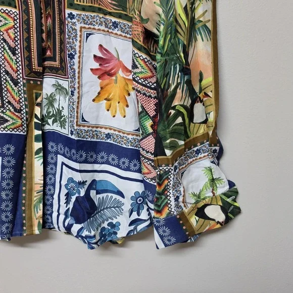 Farm Rio Tropical Mixed Scarfs Patterned Button Up Shirt Sz XL Beach Vacation - Picture 2 of 9